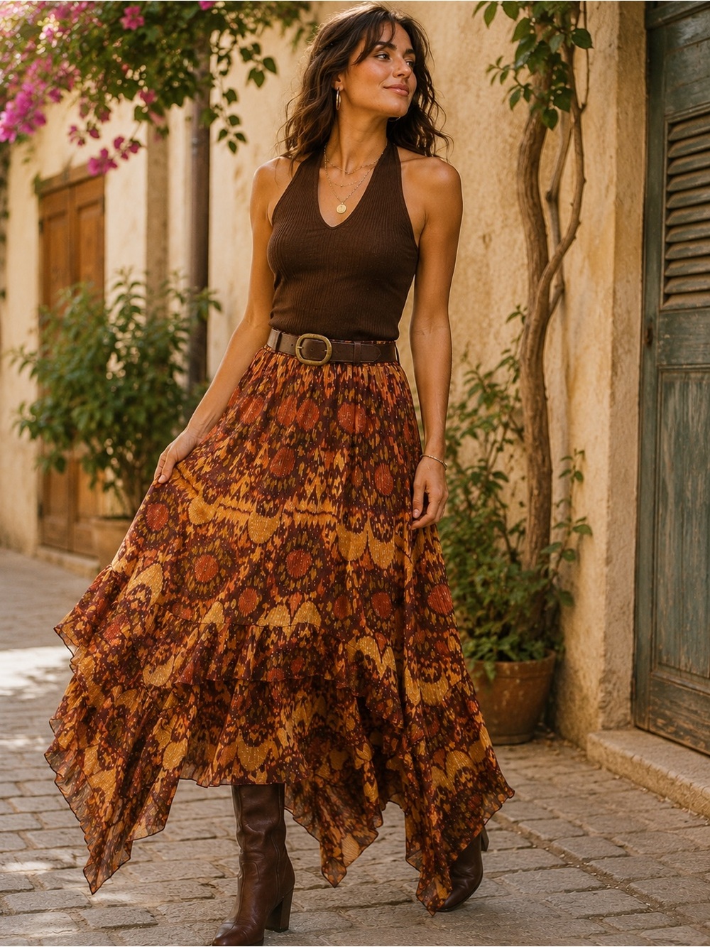 Ulla Johnson Varisha Skirt Metallic Tapestry Ruffle Handkerchief Boho Sz 2